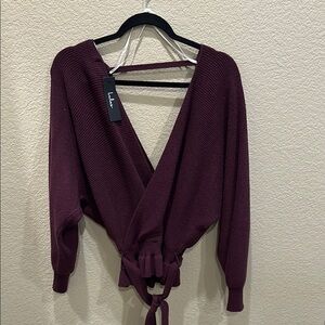 Lulu's Purple V-Neck Wrap Sweater